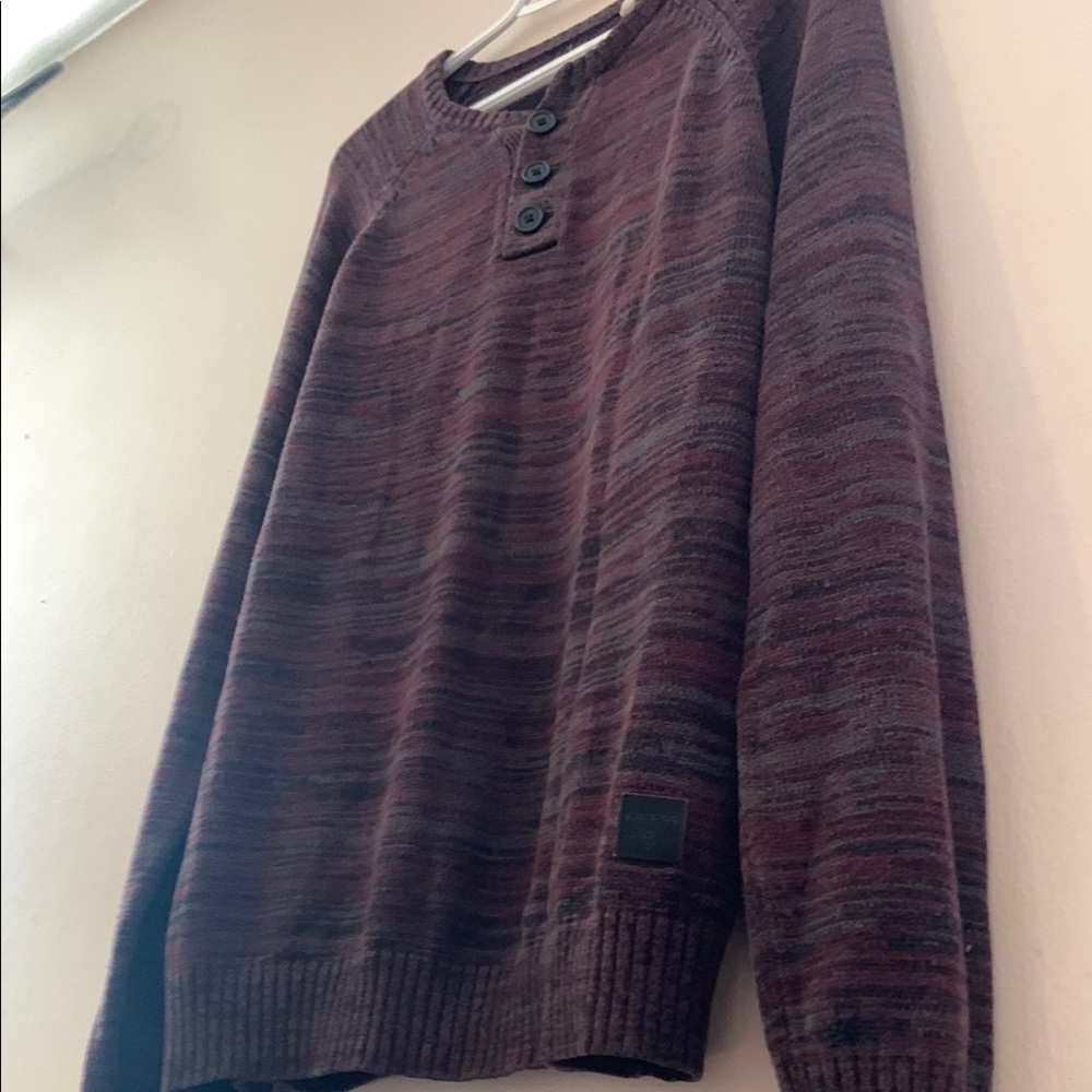 GUESS Henley Knit Sweater Men's Size XL Long Sleeve Burgundy Pullover Casual - Picture 2 of 8